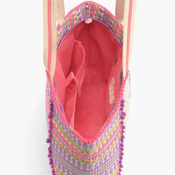 America & Beyond Rosebloom Butterfly Beaded Zip Tote Bag Handbag Pink Cream NEW - Picture 7 of 9